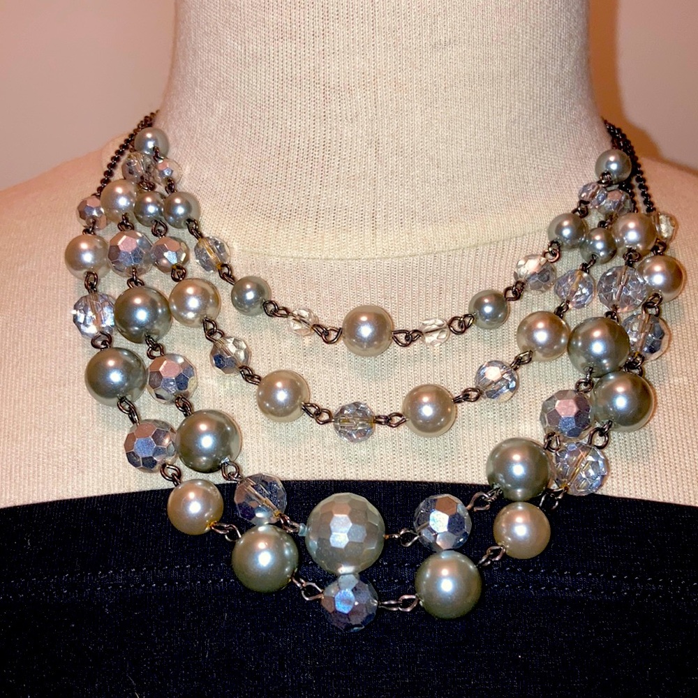 Lia Sophia 4 strand faux pearl and crystal Neaklace